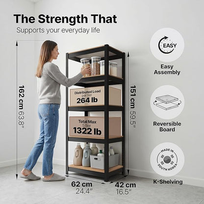 HOMEDANT House 5 Tier Heavy Duty Garage Shelving Adjustable Metal Rack Storage Shelves Standing Shelf Unit Organizers Pantry Closet Office (2, Black, 24.4" W x 16.2" D)