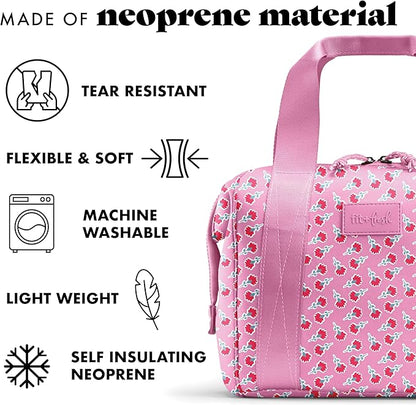 Fit & Fresh Neoprene Lunch Bag For Women, Insulated Womens Lunch Bag For Work, Tear & Stain Resistant Large Lunch Box For Women With Containers and Ice, Machine Washable Remi Bag, Sweet Pink Block
