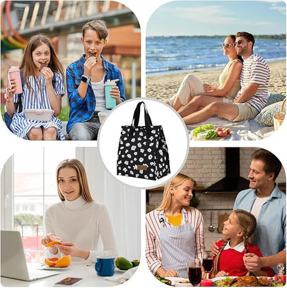 TELLUMO Lunch bag, Insulated Lunch Bag for Women Men Large Lunch Box Container Reusable Leakproof Tote for Office, Work, School, Beach or Travel (Black Daisy)