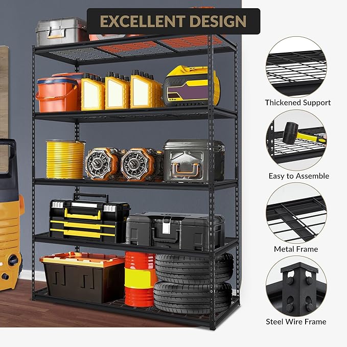 Heavy Duty Storage Shelves 60x24x78 in, 2500Lbs Adjustable Metal Shelving for Garage Organization, Durable Garage Shelving Easy Assemble