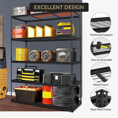 Heavy Duty Storage Shelves 60x24x78 in, 2500Lbs Adjustable Metal Shelving for Garage Organization, Durable Garage Shelving Easy Assemble