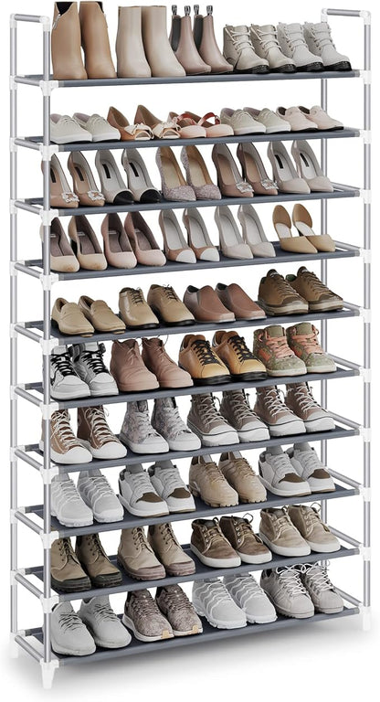 SONGMICS Shoe Rack, 10-Tier Shoe Shelf, Shoe Storage Organizer, 11 x 37 x 68.9 Inches, Metal Frame, Non-Woven Fabric Shelves, for Entryway, Bedroom, Gray ULSR10G