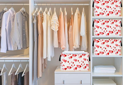 Empty Gift Basket for Girls Heart Print Storage Cube for Women, Closet Shelf Waterproof Organizer Bins with Handles Waterproof Nursery hamper Kids Toys Books Box Room Deco