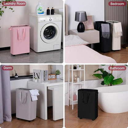 efluky Slim Laundry Hamper with Wheels, Rolling Laundry Basket for Clothes, Small Laundry Basket for Bedroom, Dorm and Laundry Room, 60L (12.7 Gallons) Black