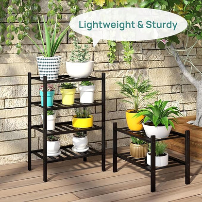 Black Small Shoe Rack for Entryway, 4-Tier Bamboo Shoe Organizer for Hallway Closet, Free Standing Shoe Racks for Indoor Outdoor