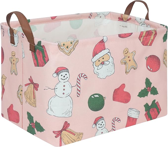 Rectangular Christmas tree Basket,Pink Christmas,Nursery Hamper,Waterproof and foldable Christmas Tree Basket Baby Storage Bin,Toy Organizer,Boy and Girls New Year decor(Pink Christmas)