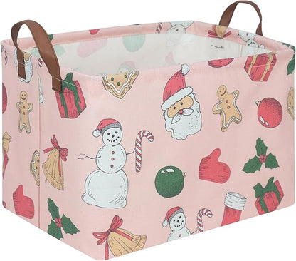 Rectangular Christmas tree Basket,Pink Christmas,Nursery Hamper,Waterproof and foldable Christmas Tree Basket Baby Storage Bin,Toy Organizer,Boy and Girls New Year decor(Pink Christmas)