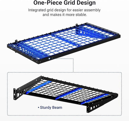 FLEXIMOUNTS 4 Pack 2x4ft Garage Storage 24x48 inch Heavy Duty Bike Wall Shelving Rack, 1320lbs Total Weight Capacity, Black, Pro Series