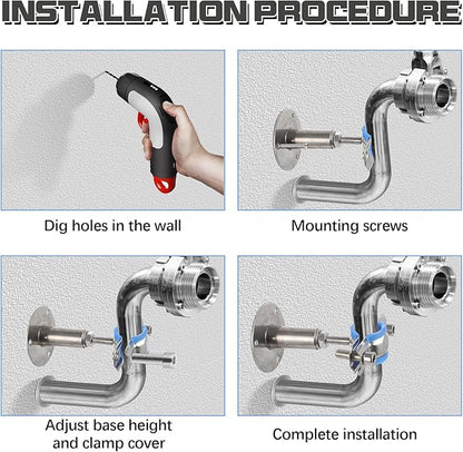 8 Pcs 304 Stainless Steel Wall Mount Ceiling Mount Pipe Supports Bracket, Suitable for OD 1-1/4''(38-40mm), Adjustable Height 50-100mm, Pipe Strap Clamp with Screws