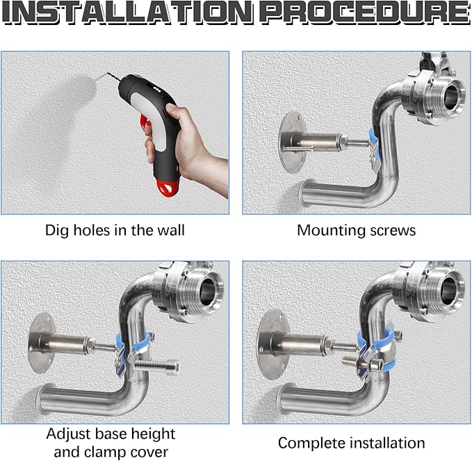8 Pcs 304 Stainless Steel Wall Mount Ceiling Mount Pipe Supports Bracket, Suitable for OD 1/2"(20-22mm), Adjustable Height 50-100mm, Pipe Strap Clamp with Screws Screwdriver