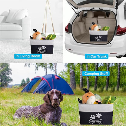 Collapsible Dog Toy Basket with Handles Foldable Dog Toy Box Bin for Pet Toys and Accessories