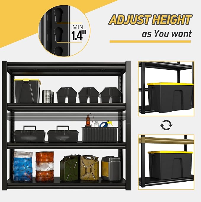 Raybee 40" W Garage Shelving, Storage Shelves 56.9" H, Metal Shelving Heavy Duty Load 1600LBS, Adjustable Metal Shelves for Storage Pantry Kitchen 40" W x 19.1" D x 56.9" H