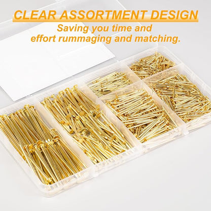 KURUI Gold Picture Hanging Nails Assortment Kit, 700 Pcs Wall Hanging Set for Frame, Art , Photo, 6 Sizes Brass Small Framing Nails for Home Improvement and Wall Decor