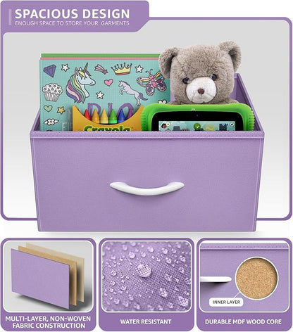 Sorbus Nightstand with 3 Drawers - Bedside Furniture & Accent End Table Chest for Home, Bedroom Accessories, Office, College Dorm, Steel Frame, Wood Top, Pastel Fabric Bins (Purple)