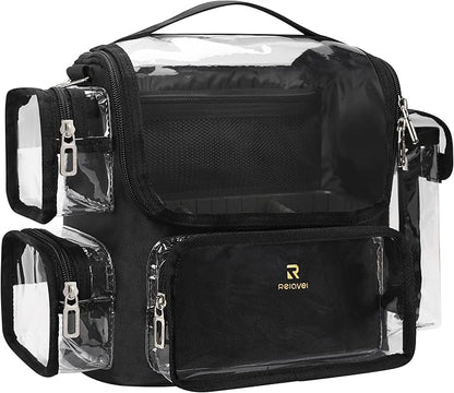 TANTO Makeup Brush Bag, Makeup Artist Bag Clear Makeup Case Professional Large Cosmetic Organizer Bag Portable Cosmetic Train Case with Adjustable Dividers & Shoulder Strap Easy to Clean