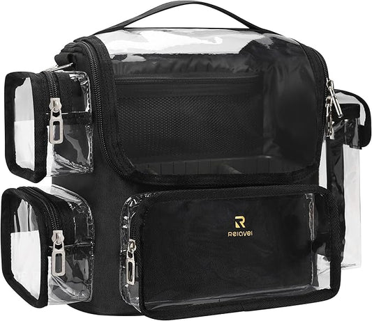 TANTO Makeup Brush Bag, Makeup Artist Bag Clear Makeup Case Professional Large Cosmetic Organizer Bag Portable Cosmetic Train Case with Adjustable Dividers & Shoulder Strap Easy to Clean