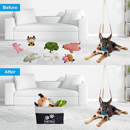 Collapsible Dog Toy Basket with Handles Foldable Dog Toy Box Bin for Pet Toys and Accessories