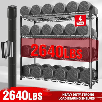 4-Tier Metal Storage Shelving Unit, 2640 Lbs Load Capacity Heavy-Duty Shelf Organizer, Adjustable Wire Rack Shelves for Garage, Pantry & Kitchen, 71.8" h x 59" w x 17.7" d