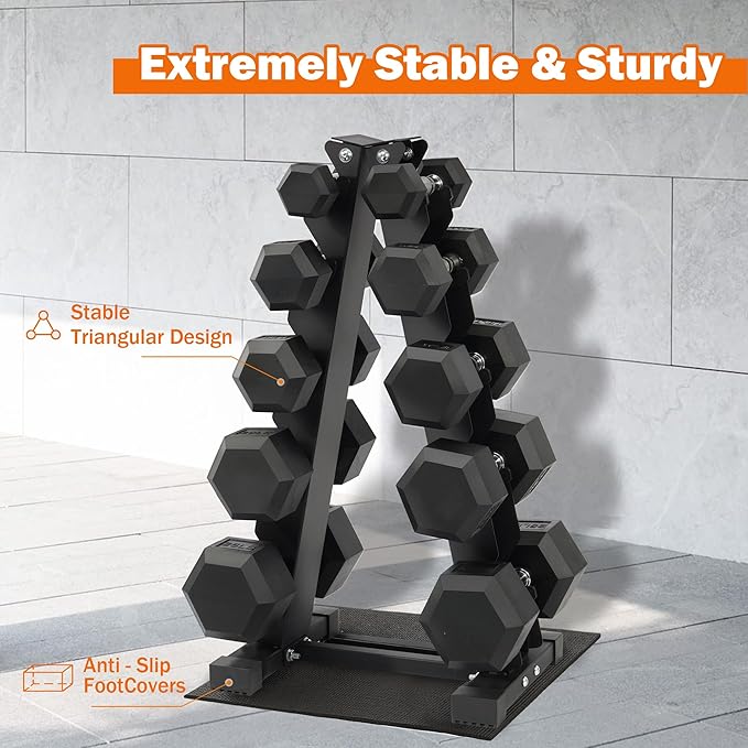 Fitvids Rubber Coated Hex Dumbbell Set with Storage Rack, 100/150/200/550 LB Hand Weight Set with Anti-Slip Grip for Home Gym