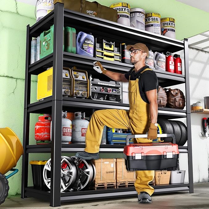 Garage Shelving,Heavy Duty Garage Storage Shelves,Metal Shelving Unit,5 Tier Adjustable Steel Utility Shelf,Use for Basement,Warehouse, Pantry Closet,Black (72" H*59" W*19.7" D)