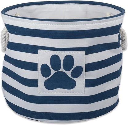 Bone Dry Pet Storage Collection Striped Paw Patch Bin, Large Round, Navy
