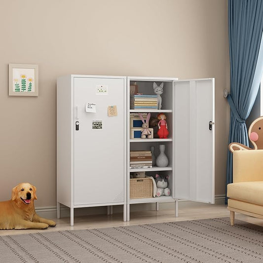 Metal Lokcer Cabinet (White, 19.69" D x 15.75" W x 49.21" H)