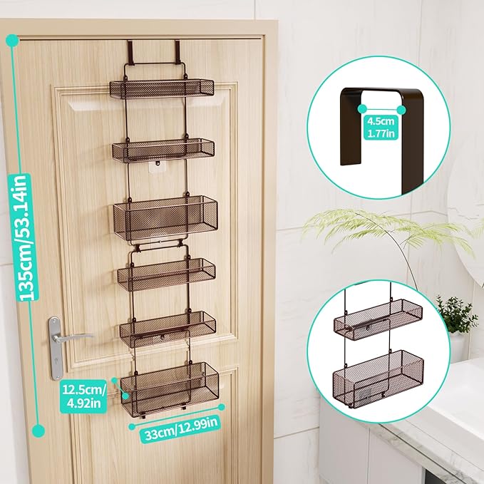 HapiRm Over Door Organizer Storage - Separable Door Organizer Hanging with 6 Metal Large Capacity Baskets for Bathroom Bedroom Kitchen Pantry Closet (Brown)