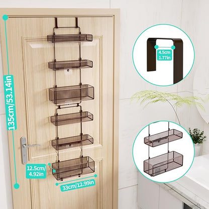 HapiRm Over Door Organizer Storage - Separable Door Organizer Hanging with 6 Metal Large Capacity Baskets for Bathroom Bedroom Kitchen Pantry Closet (Brown)