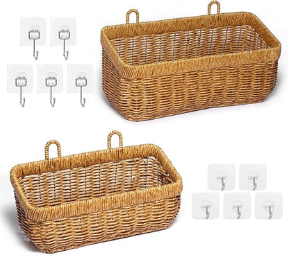 2 PCS Fruit Racks, Kitchen Hanging Basket, Open Storage Bins, Fruit And Vegetable Storage Container, Potato Basket, Kitchen And Bathroom Countertop Organization For Home Decor(Yellow-(M+L))
