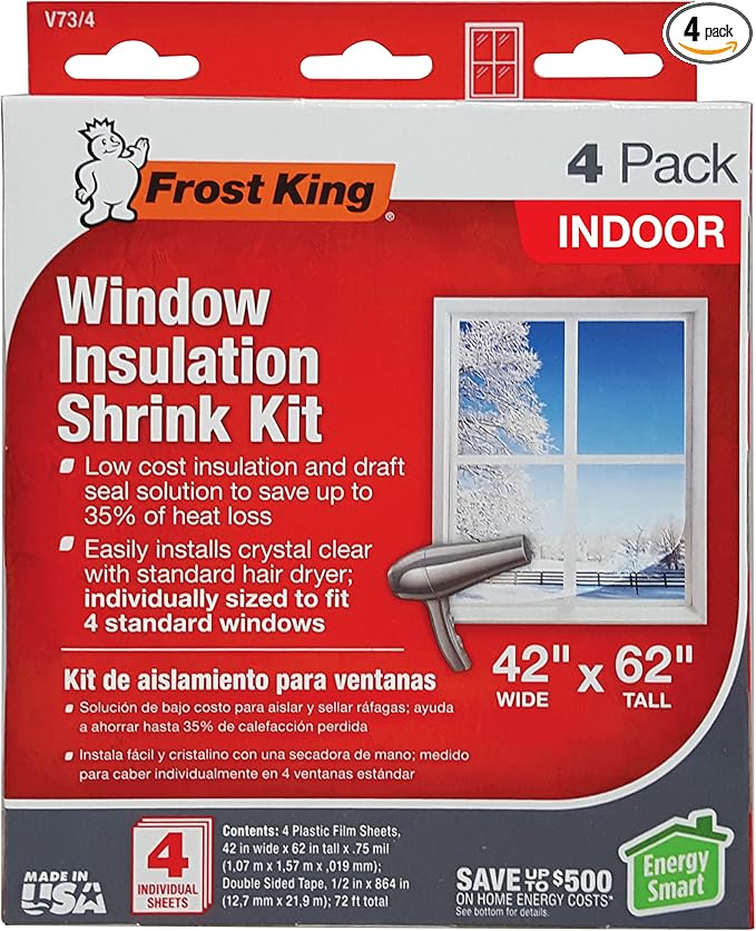 Frost King V73/4T Shrink Film Window KIT, 4-Pack, Clear, Transparent