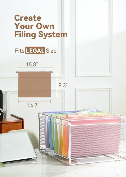 Plastic Legal Size Hanging File Folders, 12 Pack Pastel Hanging Folders, with Insertable 1/5-Cut Tabs for Filing Cabinets