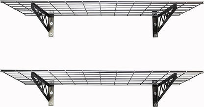 SafeRacks Wall Shelves - 2 Pack of 18 x48 Garage Wall Mounted Shelving, Wire Storage Racks, Utility Shelf, Heavy Duty Shelves with 4 Accessory Hooks, 500lbs Capacity, Color: Hammertone