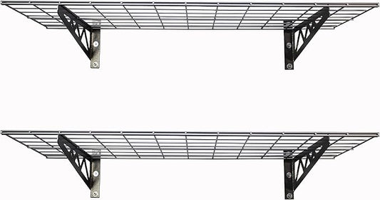 SafeRacks Wall Shelves - 2 Pack of 18 x48 Garage Wall Mounted Shelving, Wire Storage Racks, Utility Shelf, Heavy Duty Shelves with 4 Accessory Hooks, 500lbs Capacity, Color: Hammertone