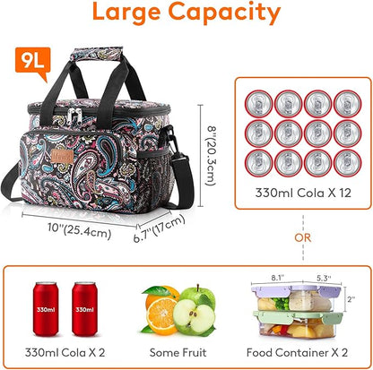 Lifewit Medium Lunch Bag Insulated Lunch Box Soft Cooler Cooling Tote for Adult Men Women, Paisley 12-Can (9L)