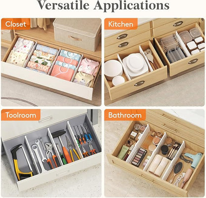 Lifewit 6" High 12 Pack Deep Drawer Dividers, 11.5-18.5" Expandable Clothes Divider for Drawers, Adjustable Dresser Drawer Organizers, White Drawer Separators for Dresser, Kitchen, Clothing