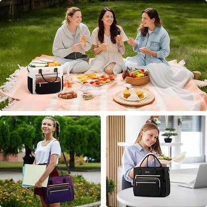 LOVEVOOK Insulated Lunch Bag Women,Wide Opening Adult Lunch Box Women,Leakproof Cooler Bag for Work Picnic Beach Family College,Lunch Teacher Tote Bag with Adjustable Shoulder Strap and Cup Holder