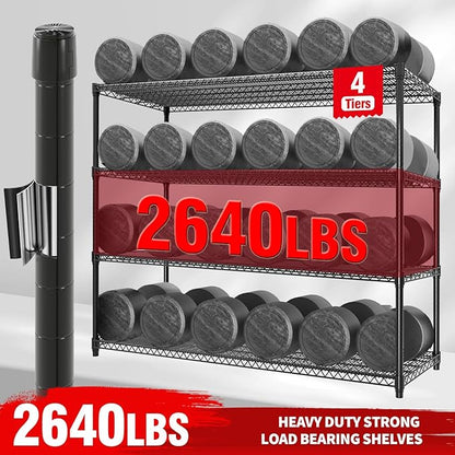 4-Tier Metal Storage Shelving Unit, 2640 Lbs Load Capacity Heavy-Duty Shelf Organizer, Adjustable Wire Rack Shelves for Garage, Pantry & Kitchen, 73.8" h x 59" w x 23.9" d