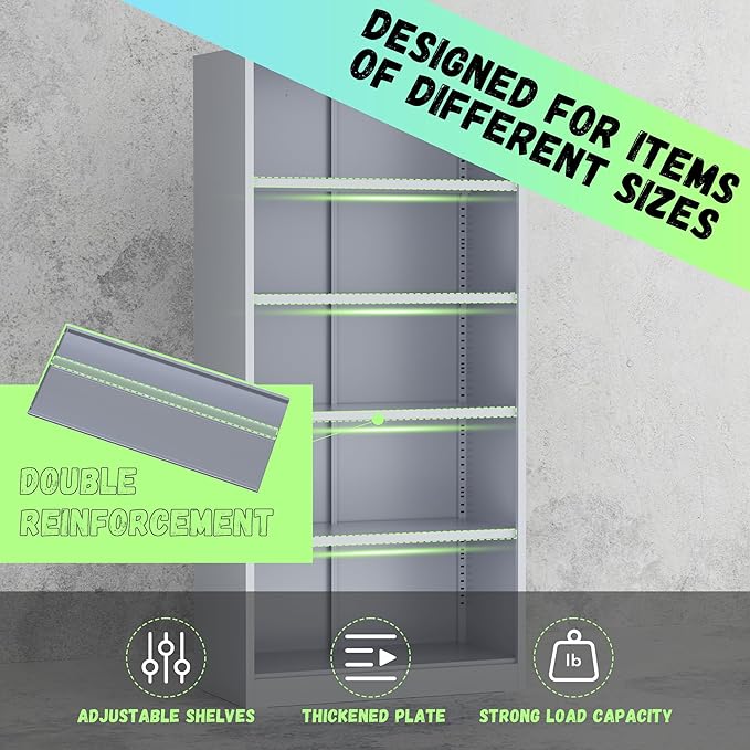 INTERGREAT Metal Storage Cabinet, 72" Locking Steel Cabinets with 2 Door and 4 Adjustable Shelves, Tall Metal Cabinet for Home Office, Garage, Warehouse,(Cement)