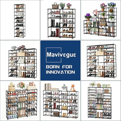 Mavivegue 3 Row 12 Tiers Shoe Rack, Large Storage Space, Metal Shoe Rack Organizer for Entryway, Closet, Bedroom, Garage,Black