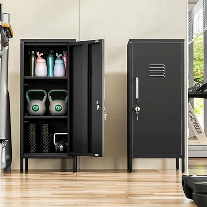 35" Metal Storage Locker, Lockable Employees Metal Locker with Door and Adjustable Shelves, Steel Locker for Home, School, Office, Gym (Black)