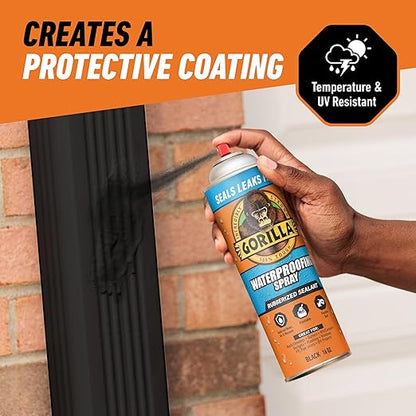 Gorilla Waterproof Patch & Seal Rubberized Sealant Spray, Black, 16 Ounce (Pack of 6) - Seals Out Water, Air, and Moisture