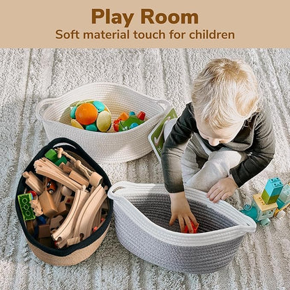 Goodpick Small Woven Basket, Decorative Basket for Home Decor, Small Woven Baskets with Handles for Gifts, Dog Toy Bin, Storage Baskets for Bathroom, Living Room, 12"x 8" x 5", Jute and Black
