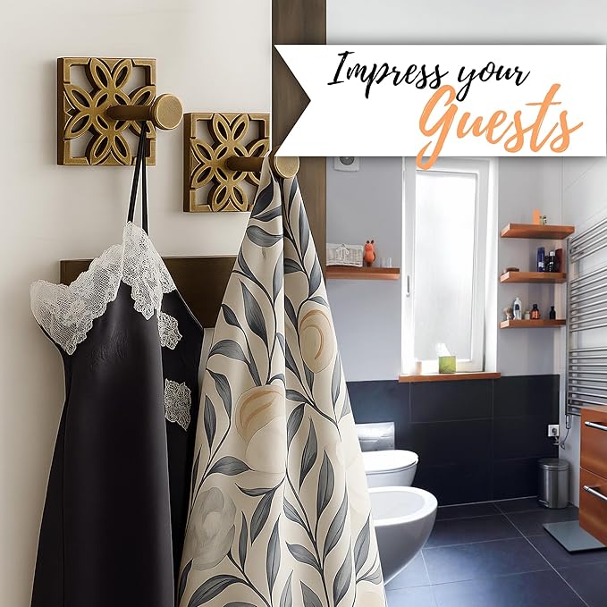 Autumn Alley Two Brass Hooks, Bathroom Towel Hook, Robe Hook Wall Mounted - Decorative Wall Hooks for Towel, Robe, Cast Coat and Door Hook for Bathroom Modern Unique Style, 2 Pack