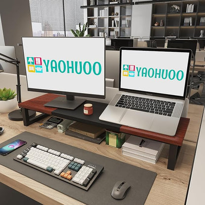 YAOHUOO Dual Monitor Stand Riser, 39Inch Large Monitor Stands for 2 Monitors, Computer Monitor Stand, Wooden Desktop Oraganizer Shelf for Office Desk Computer,Laptop,TV