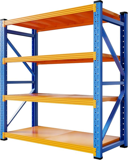 59" W Garage Storage Shelves,3000LBS Garage Shelving Heavy Duty Adjustable Shelving Unit,4 Tier Metal Utitly Shelves Industrial Shelving for Warehouses,Basement,Blue-Orange