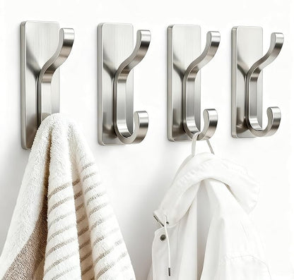 pickpiff Wall Hooks with Adhesive Strip - Easy to Remove, No Residue, Strong Heavy Duty Sticky Towel Hook, 8 Pack Silver