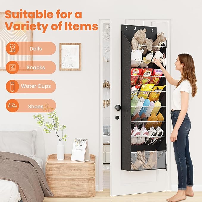 8-Tier Over The Door Organizer, Space Saving Hanging Shoes Organizer and Storage Unit,Organizer for Closet, Bedroom, Entryway, Grey