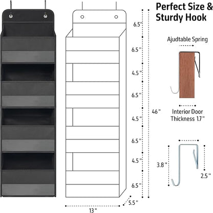 Over The Door Hanging Organizer with 4 Large Pockets – Closet, Bathroom, Nursery, Bedroom, Dorm Storage for Toys, Cosmetics, and Baby Essentials, Black