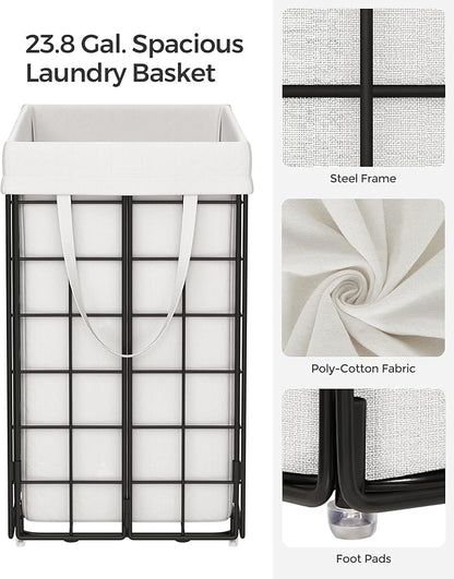 SONGMICS Laundry Hamper, 23.8 Gal. (90L) Laundry Basket, Collapsible Clothes Hamper, Black and White ULCB190W01