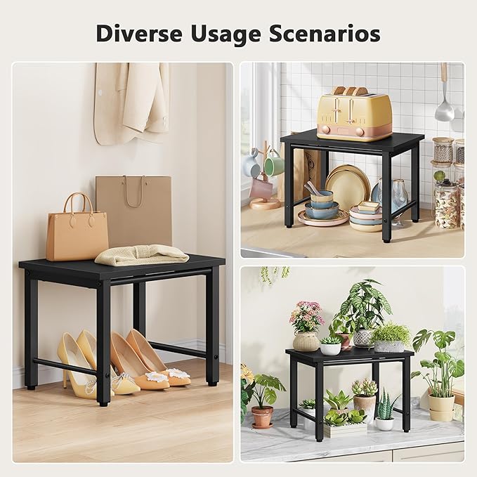 Printer Stand-Desktop Shelf Storage Organizer for Printers,Small End Table, Book Shelf and Wooden Desk Shelf for Home Office, Black